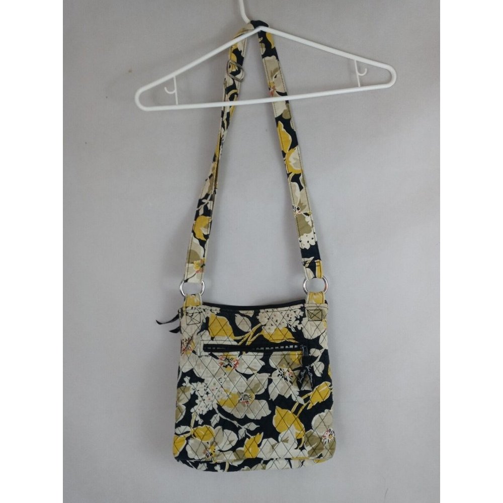 Vera Bradley White and Yellow with Black Crossbody Hipster Purse  10” x 11”